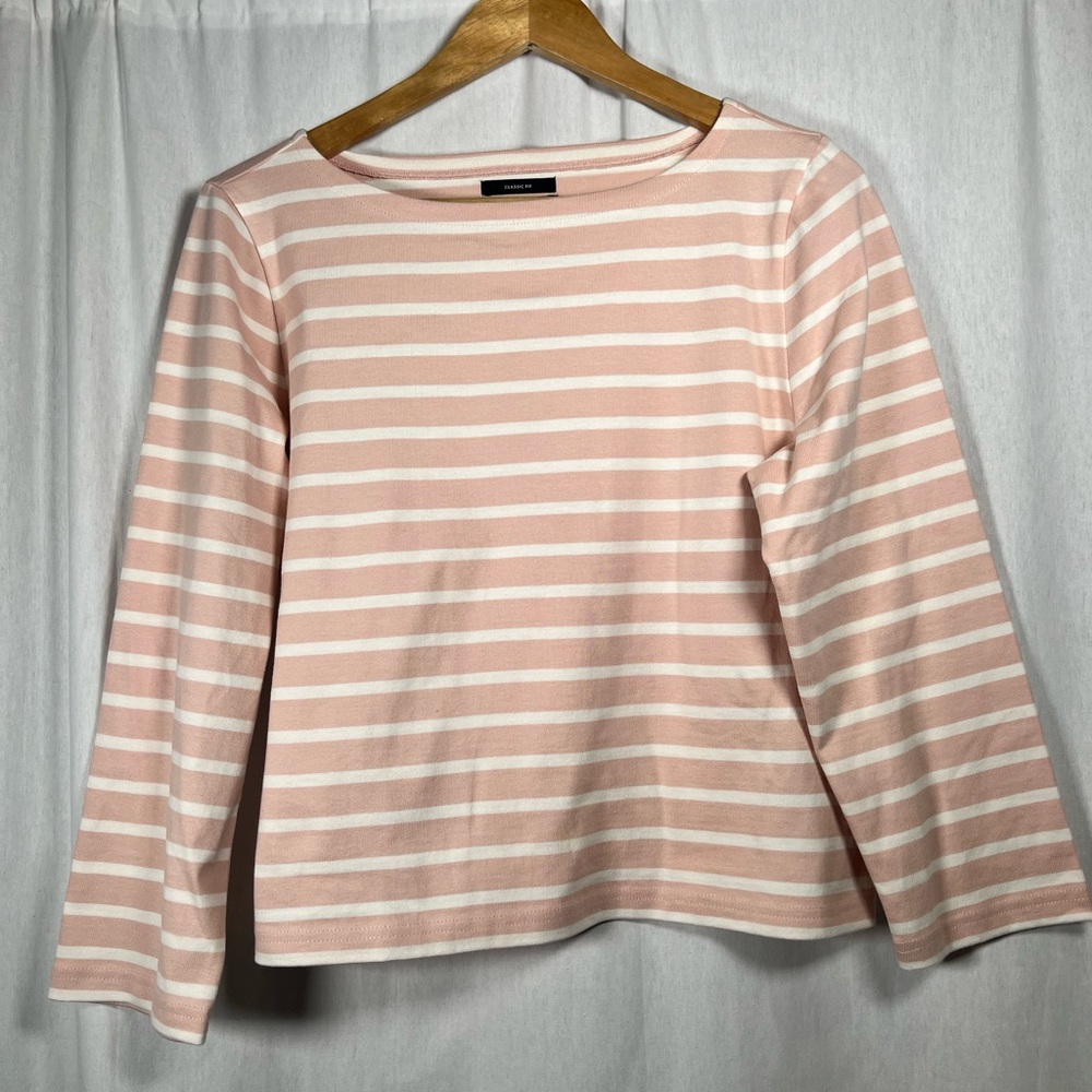 J. Crew Pink and White Striped Long Sleeve Tee